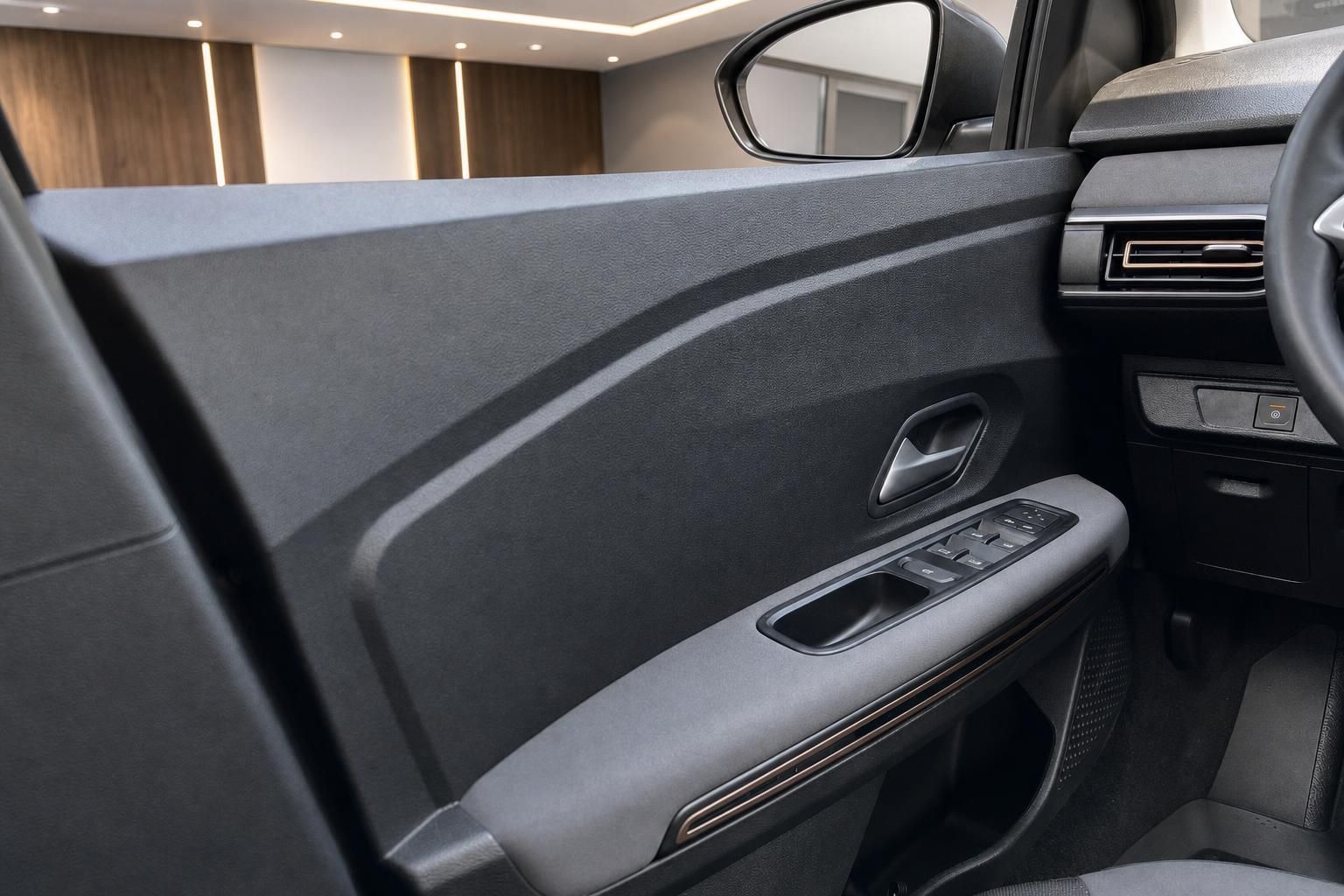 Fahrzeug Innenraum Türverkleidung mit Fensterheber und Armlehne in grauer Ausstattung