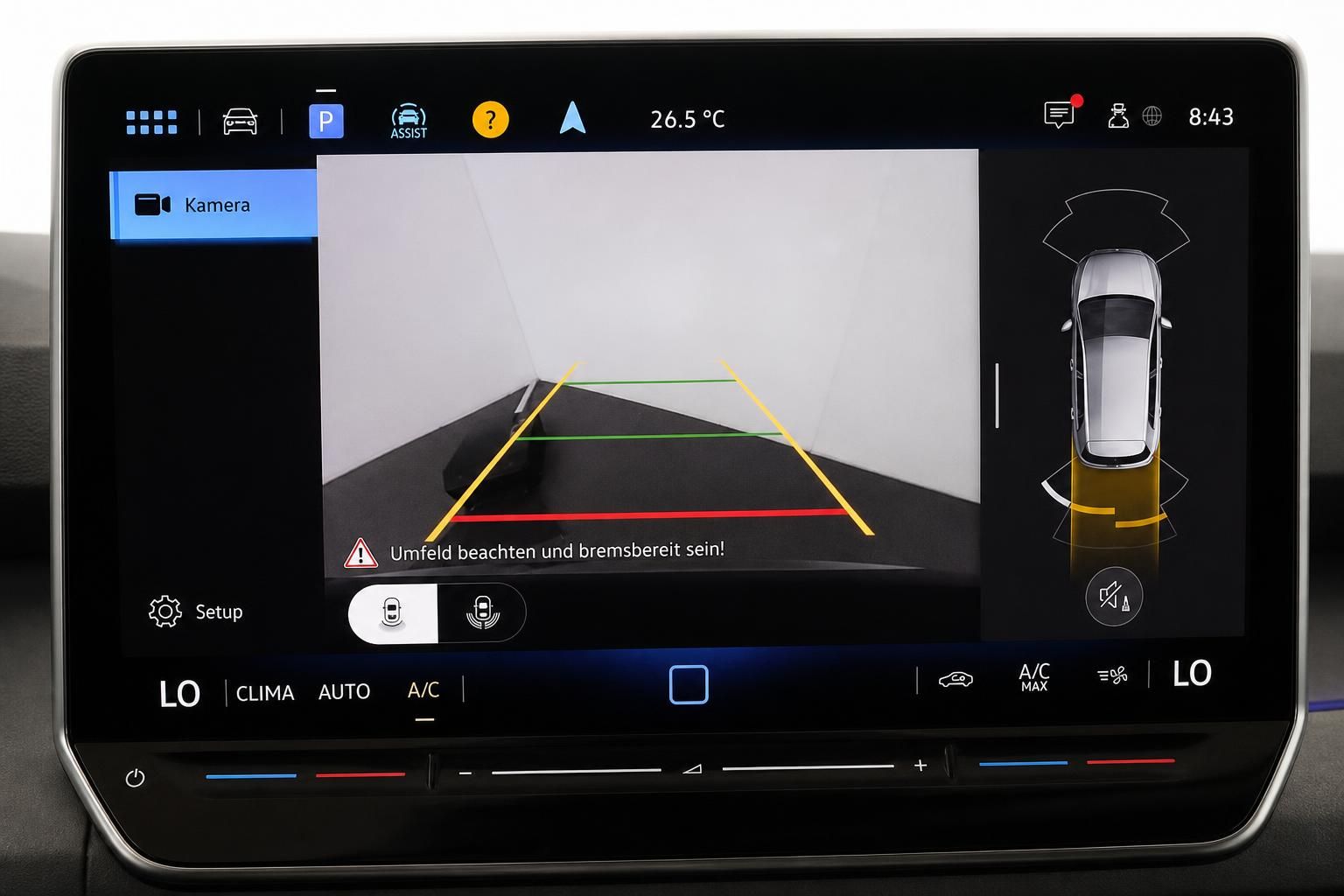 VW Rückfahrkamera-Display mit Umfeldansicht und Parkassistent