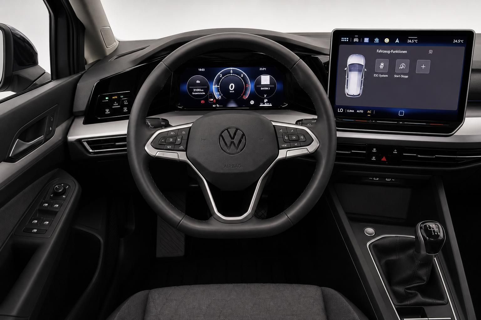VW Cockpit mit Lenkrad, Digital-Tacho und Infotainment-Display