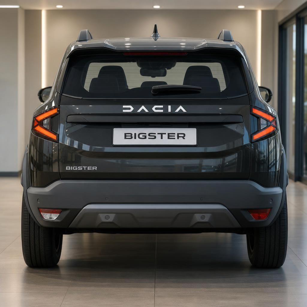 Dacia Bigster SUV schwarz, Heckansicht frontal im Autohaus