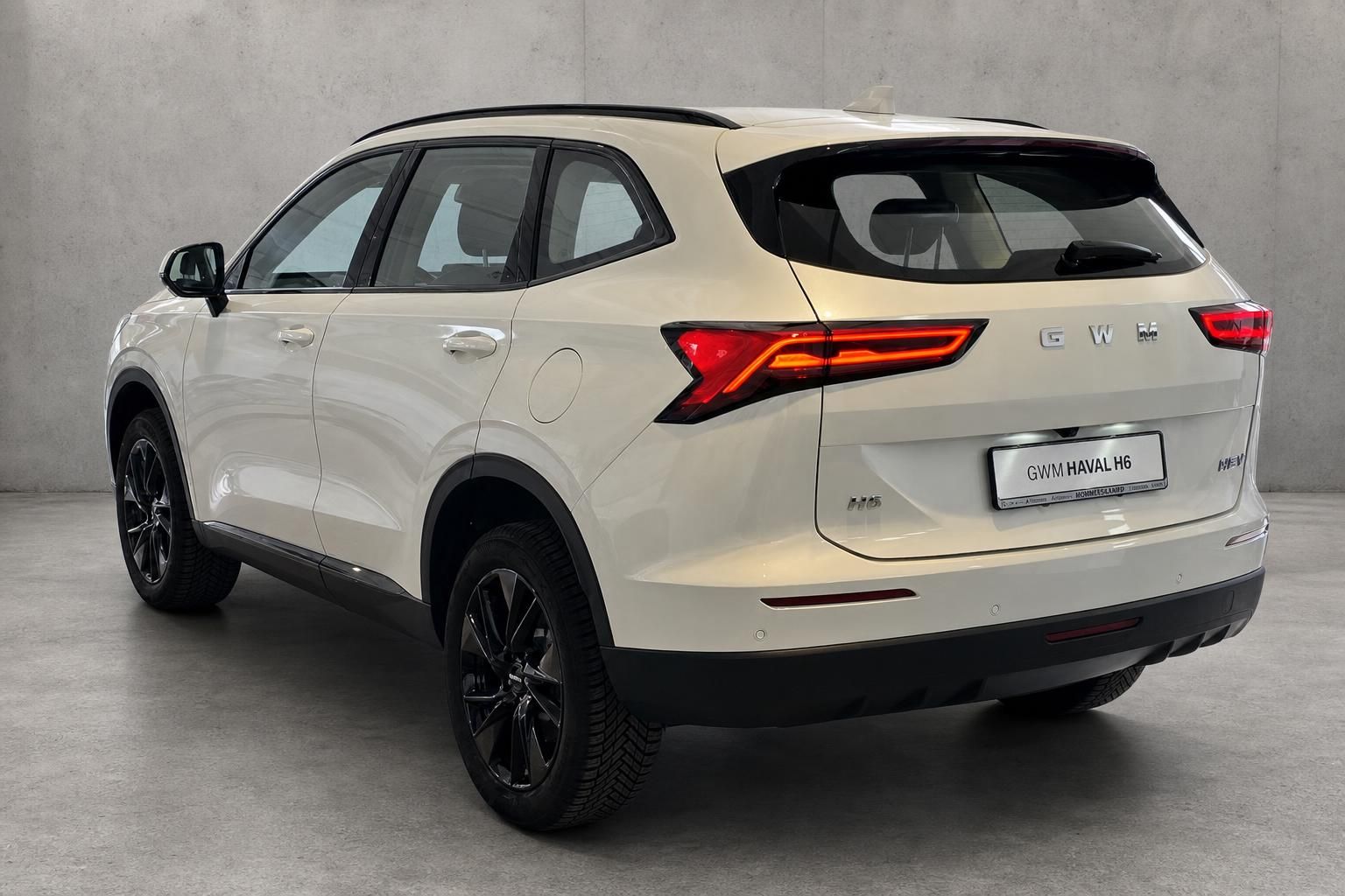 GWM Haval H6 Weiß, Heckansicht schräg mit LED-Rückleuchten