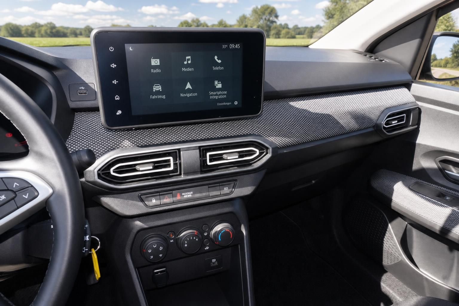 Fahrzeug Innenraum Armaturenbrett Infotainment-Touchscreen Navigation Mittelkonsole Klimabedienung