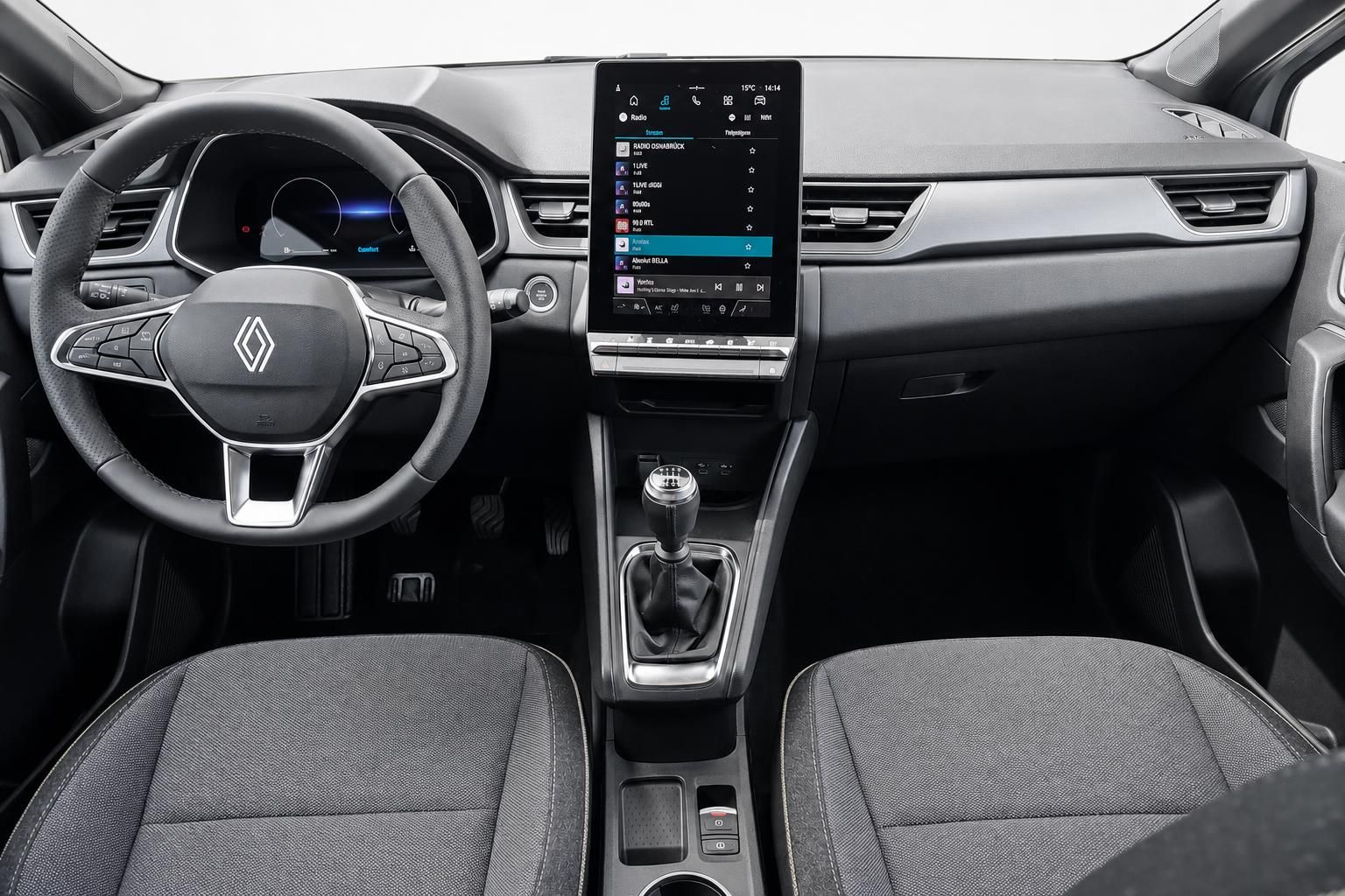 Renault Cockpit mit Lenkrad, Touchscreen und Schaltknauf im Detail