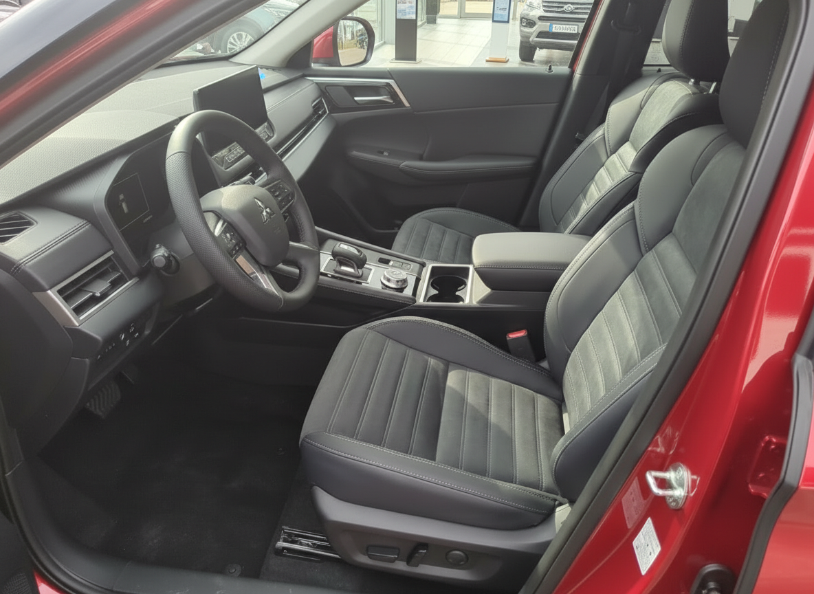 Mitsubishi Innenraum mit Ledersitzen und digitalem Cockpit in rotem SUV