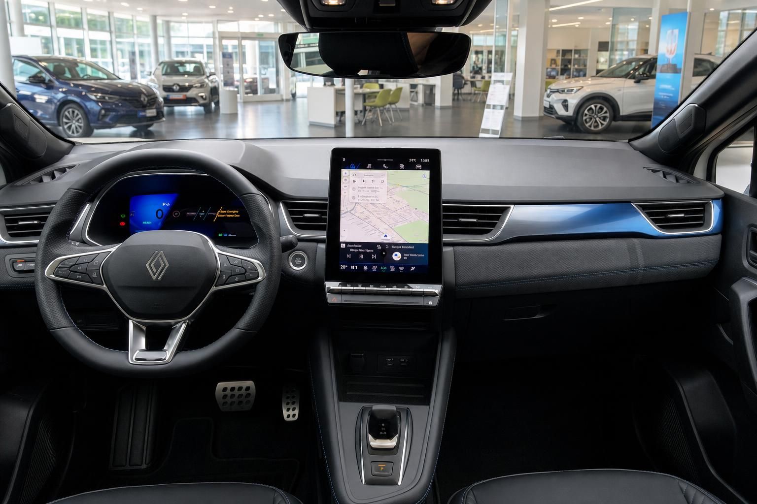 Renault Cockpit mit digitalem Display, Touchscreen und blauer Ambientebeleuchtung