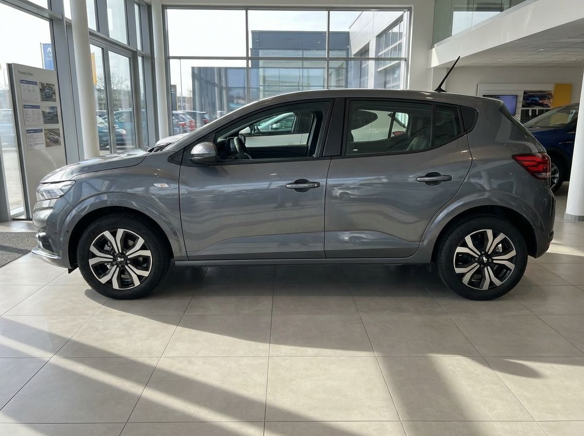 Dacia Sandero Stepway in Grau Seitenansicht im Autohaus Showroom