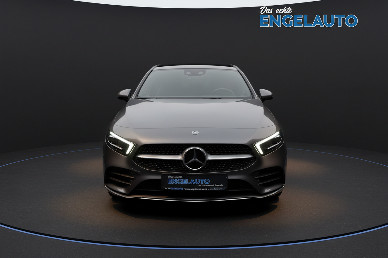 Mercedes-Benz A-Klasse Frontansicht in Grau mit LED-Scheinwerfern und Diamantgrill bei Engelauto Händler