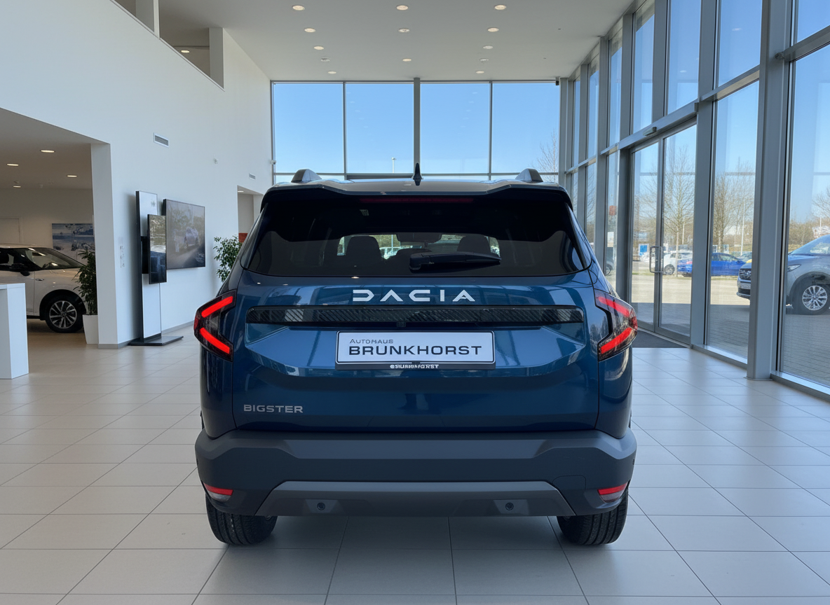 Dacia Bigster SUV in Blau – Heckansicht im Autohaus Brunkhorst Showroom