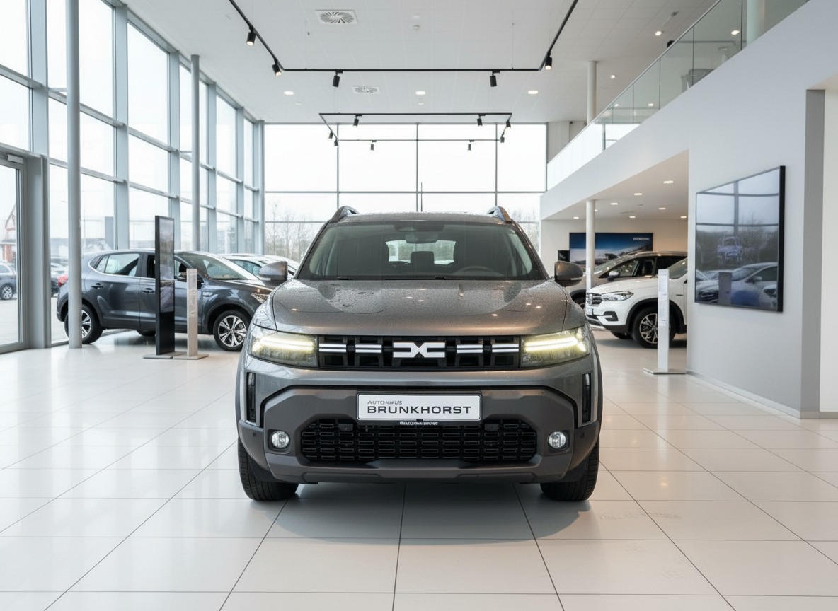 Dacia Duster SUV Frontansicht in Grau im Autohaus Brunkhorst Showroom