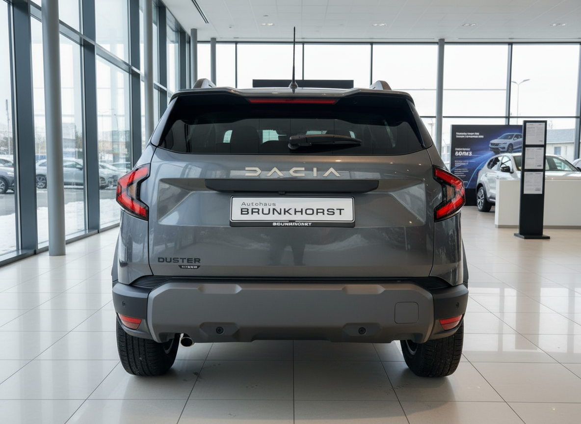 Dacia Duster SUV Heckansicht in Grau im Autohaus Brunkhorst Showroom