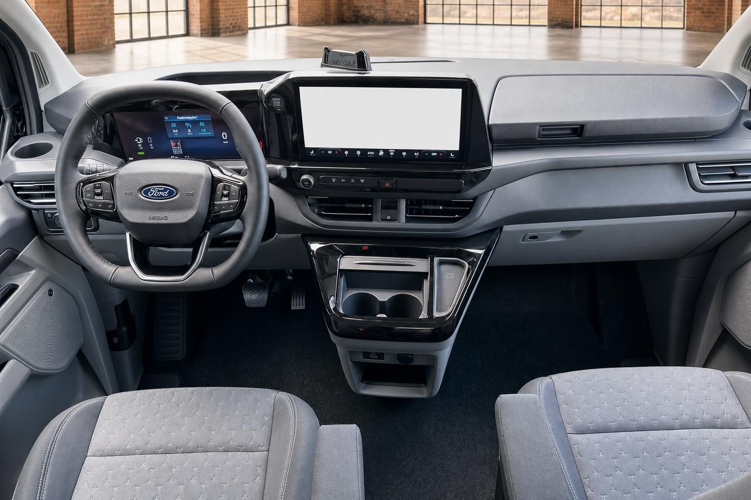 Ford Cockpit mit Lenkrad und Touchscreen Ansicht von vorn