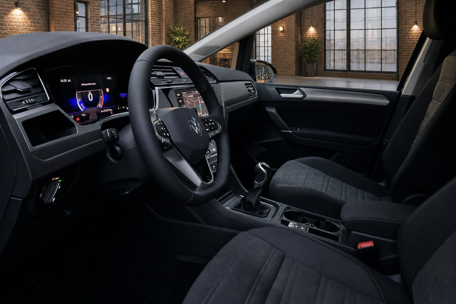 VW Touran Innenraum mit Cockpit, Lenkrad und digitalem Tacho