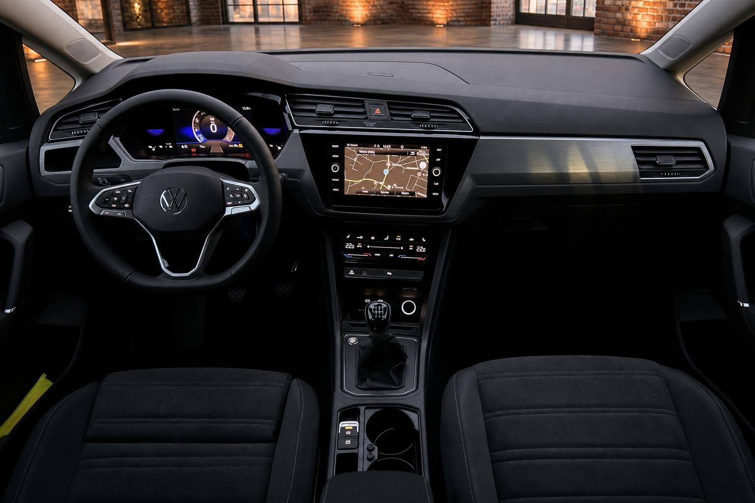 VW Touran Cockpit mit Navigationssystem und Schaltgetriebe