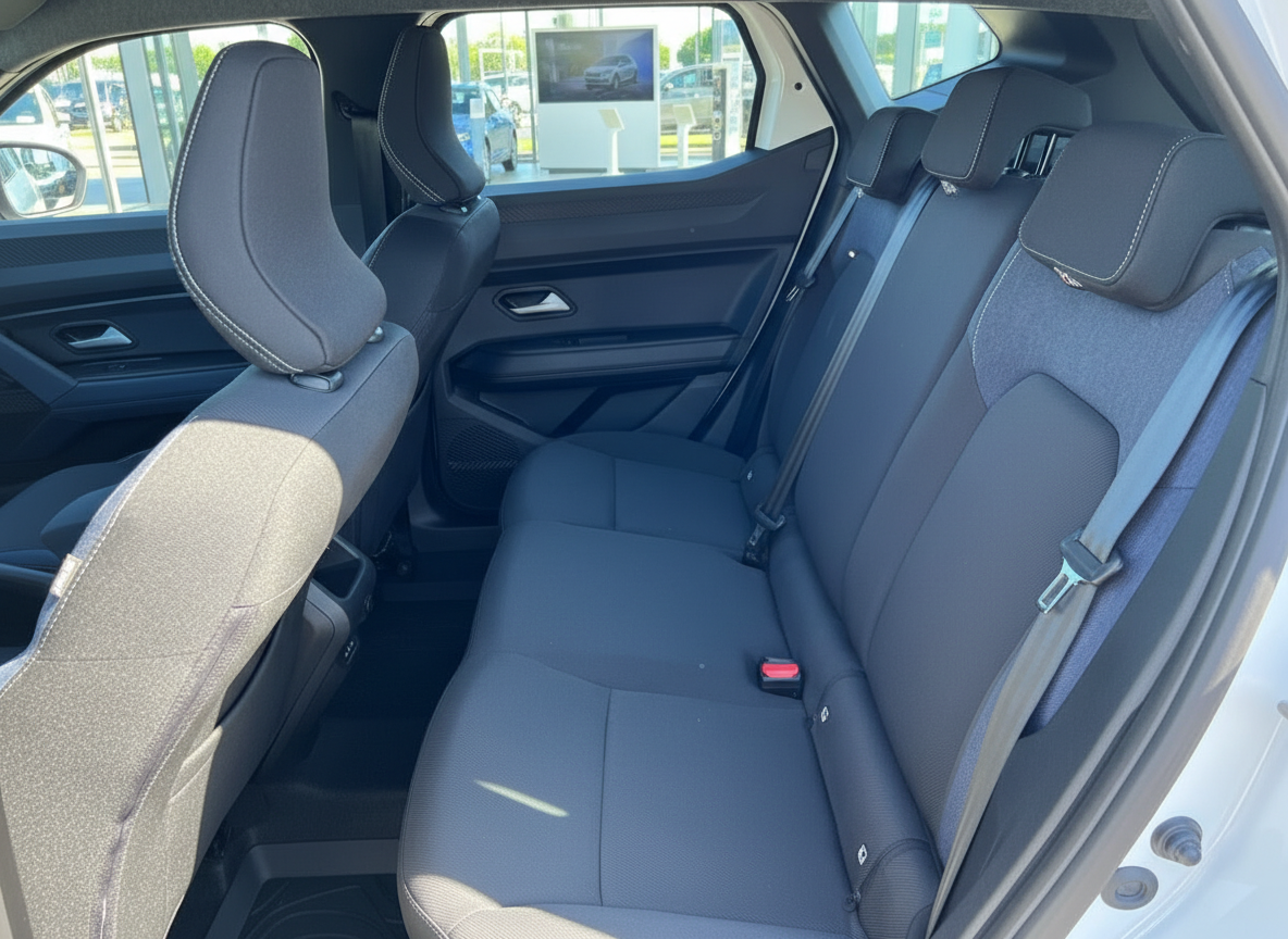 Innenraum Rücksitzbank eines modernen SUV in Schwarz mit Sicherheitsgurten