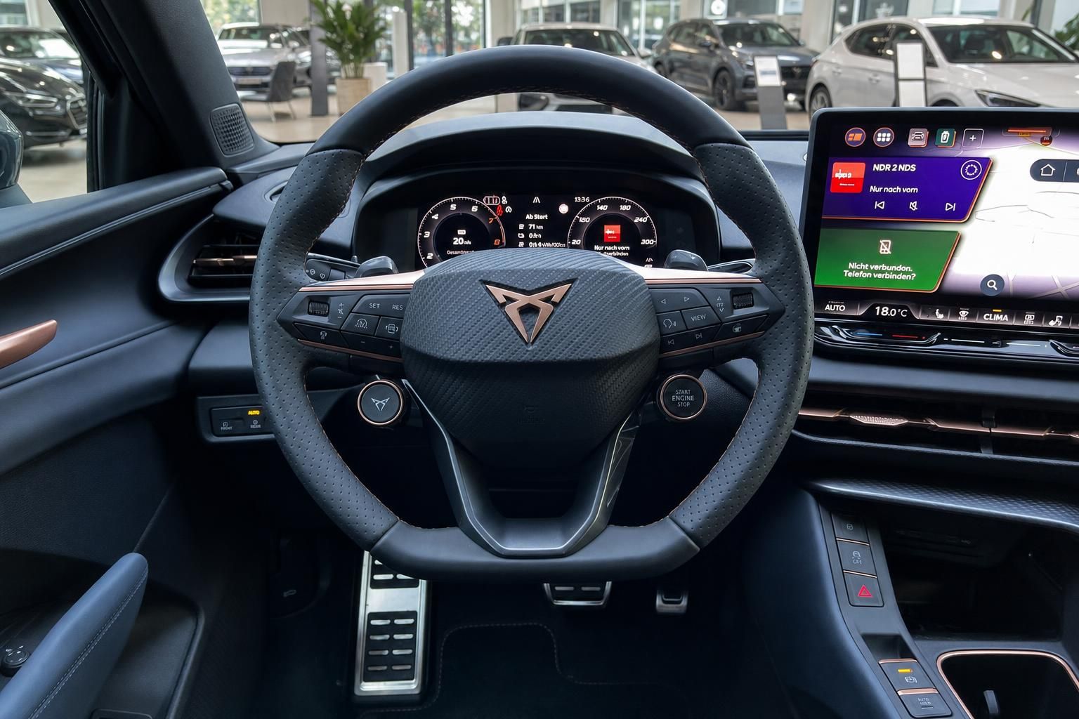 Cockpit mit Lenkrad und Infotainment-Display im Cupra