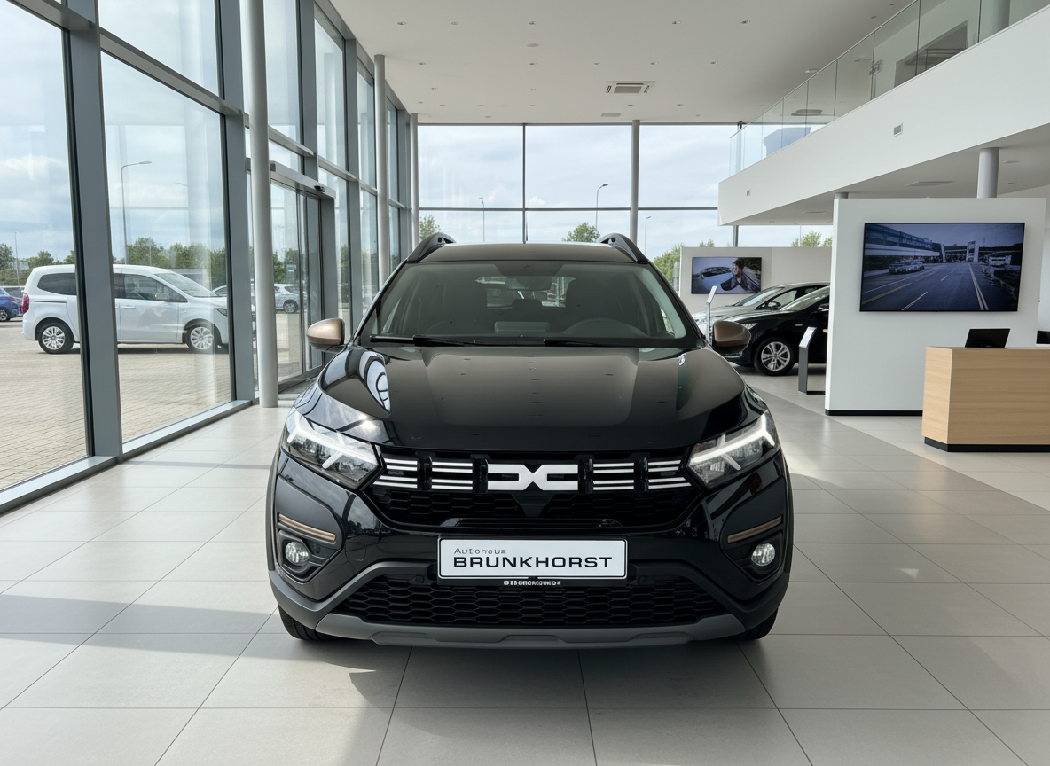 Schwarzer Dacia Jogger Frontansicht im Autohaus Brunkhorst Showroom