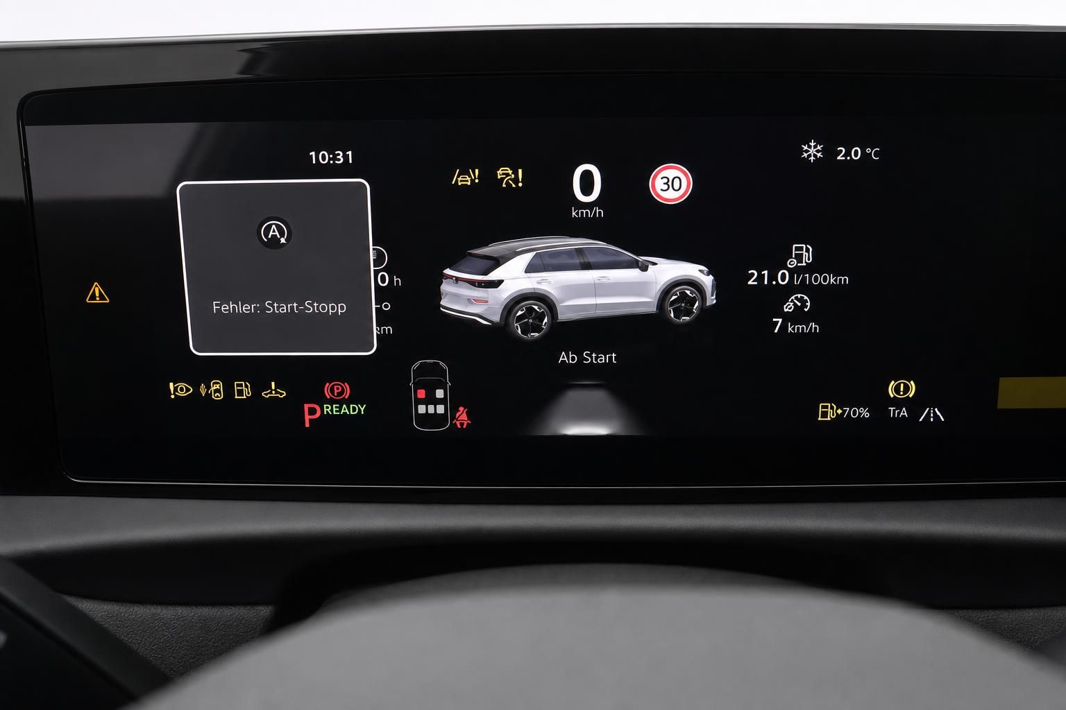 Digitales Kombiinstrument VW mit Fehlermeldung Start-Stopp