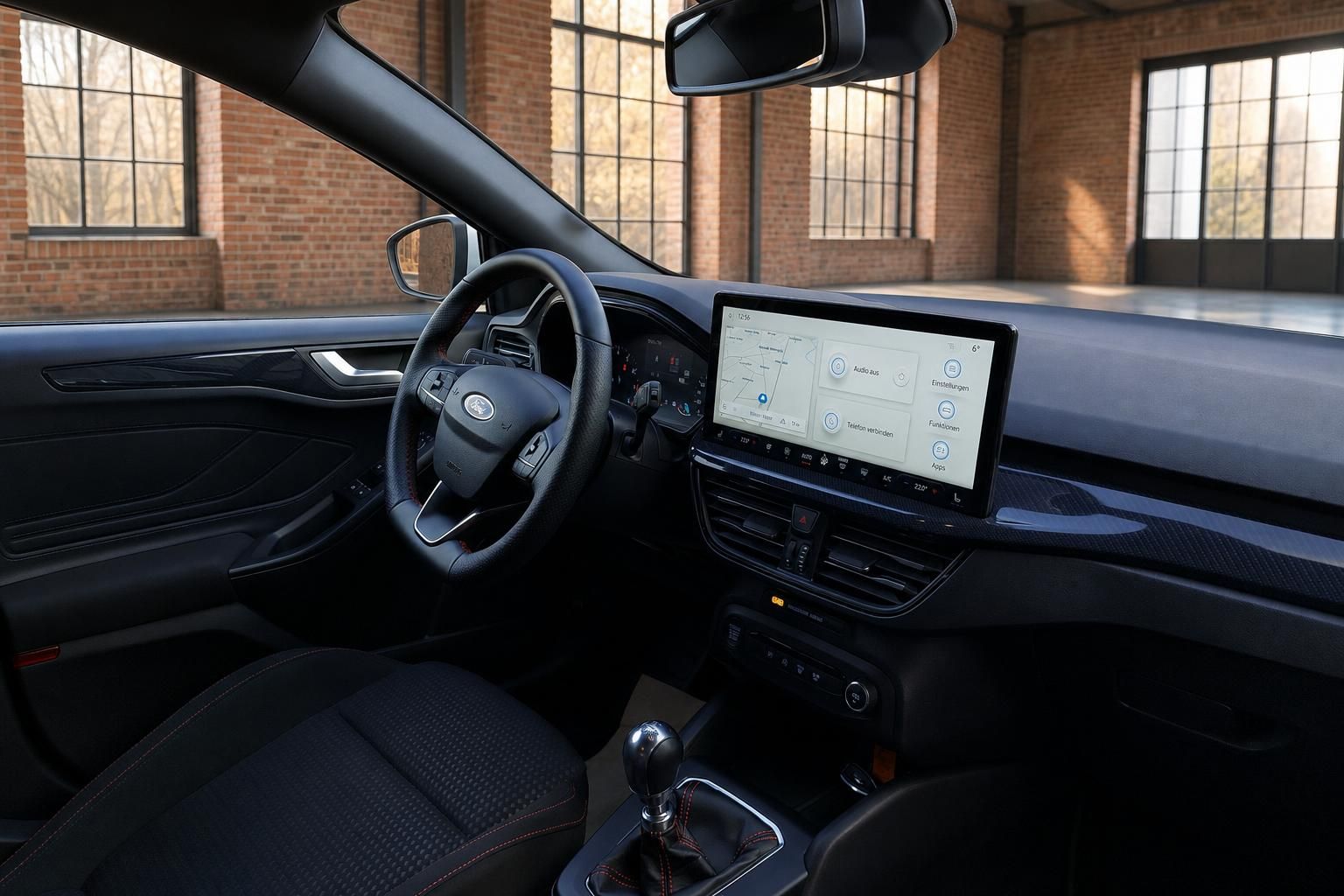 Ford Focus Cockpit mit großem Touchscreen-Infotainment und Lenkrad – Innenraumansicht