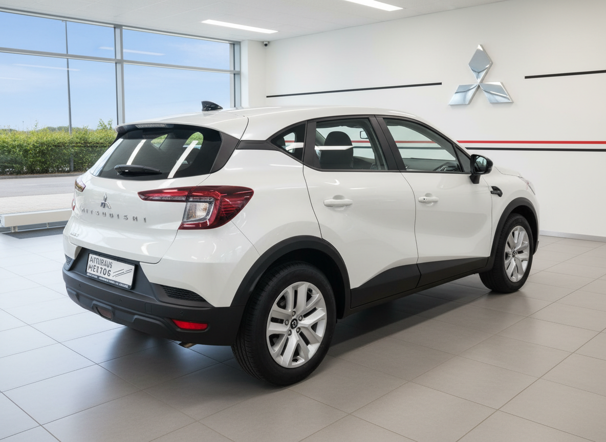 Mitsubishi ASX weißer SUV Heckansicht im Autohaus Showroom