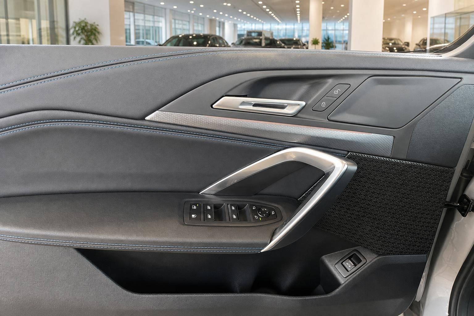 BMW Türverkleidung mit Bedienelementen und Fensterhebern im Detail
