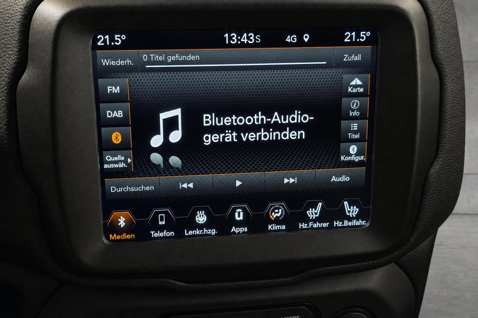 Jeep Renegade Infotainment Touchscreen Bluetooth Bedienfeld