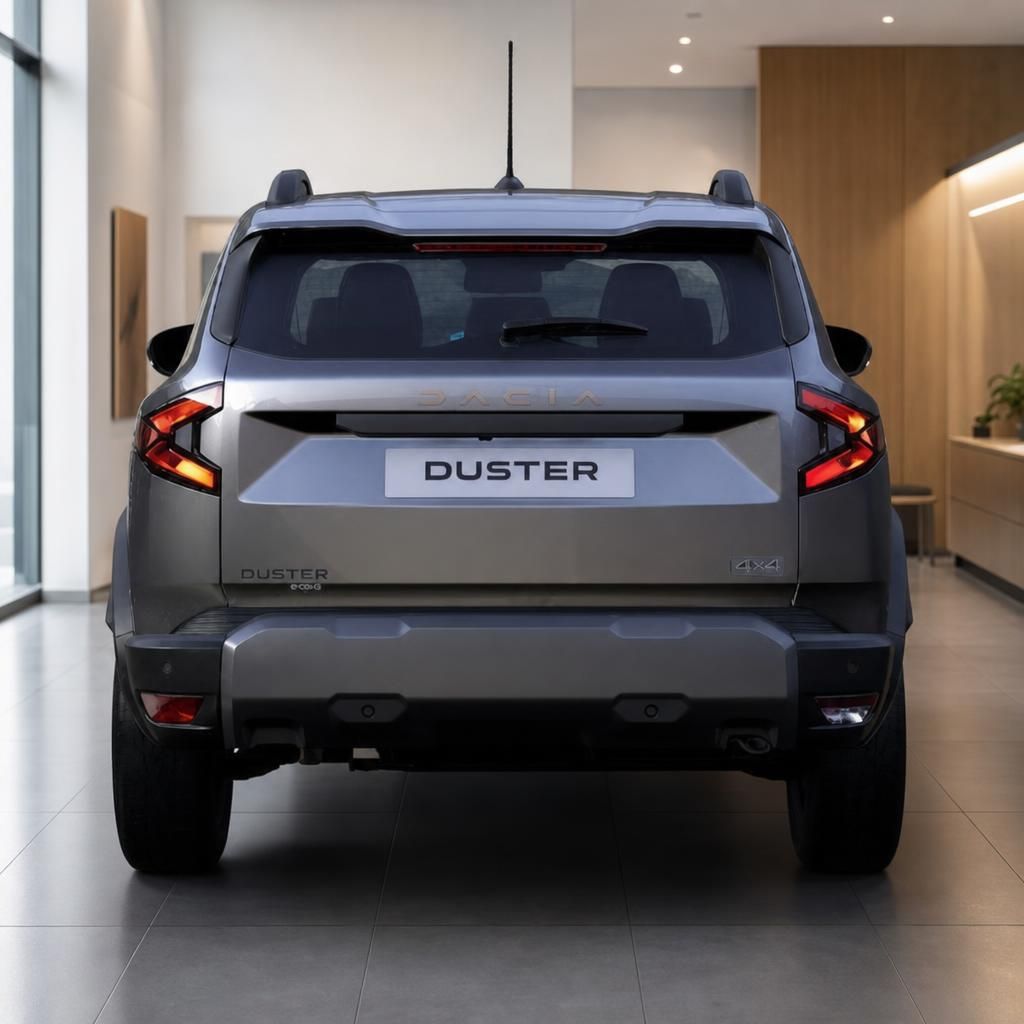 Dacia Duster SUV grau Heckansicht im Autohaus - LED-Rückleuchten und moderne Ausstattung
