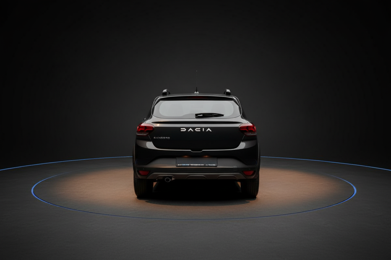 Dacia Sandero Stepway schwarz Heckansicht Studioaufnahme