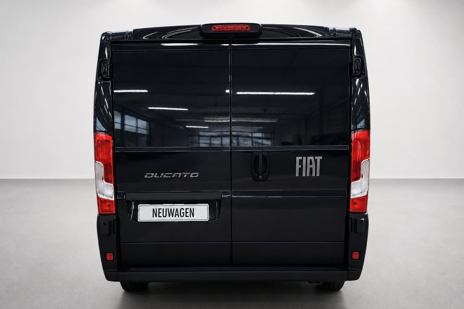Fiat Ducato schwarz Heckansicht mit Ladetueren geschlossen
