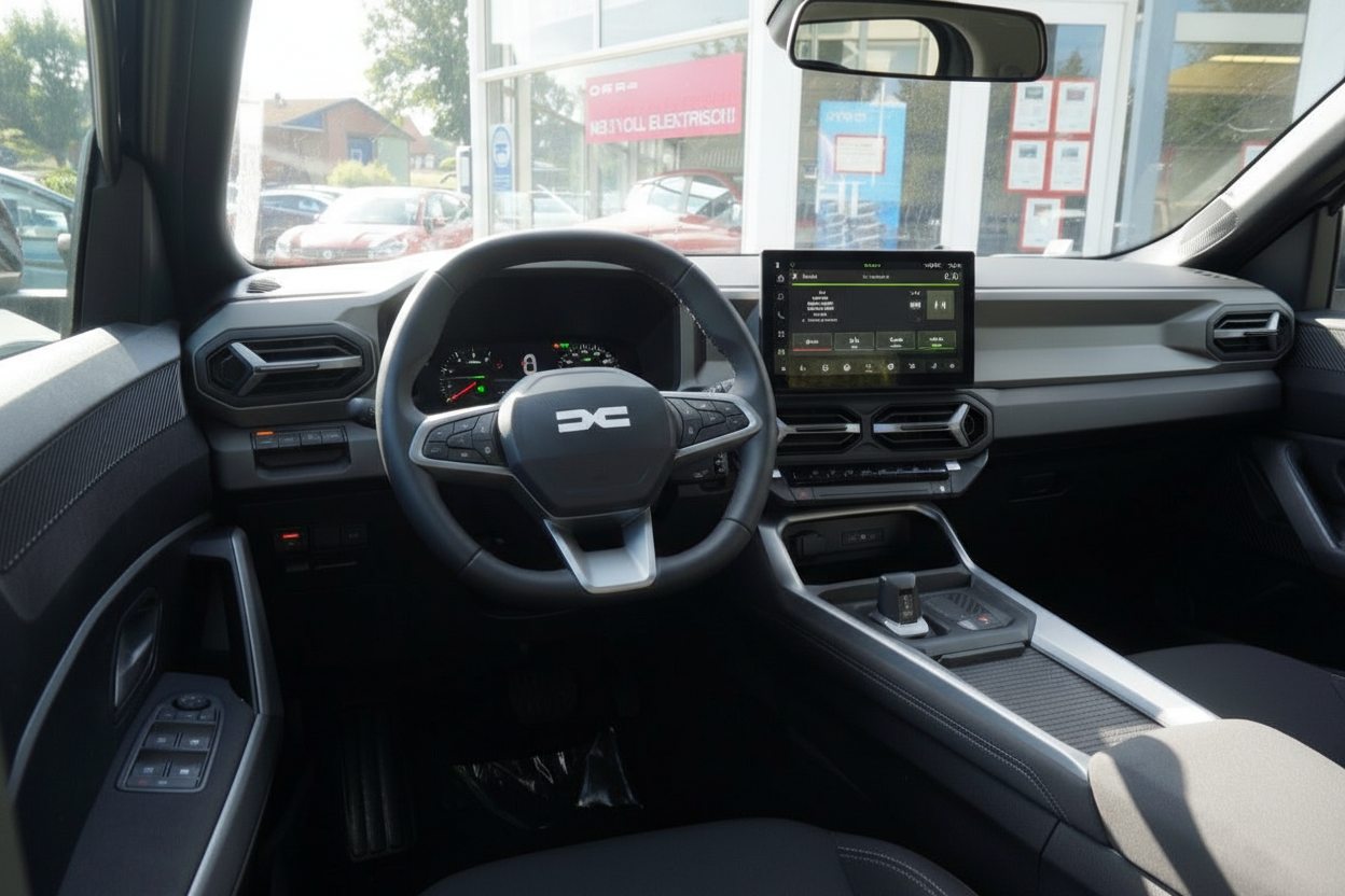 Dacia Innenraum mit Lenkrad, Infotainment-Display und moderner Cockpit-Ausstattung