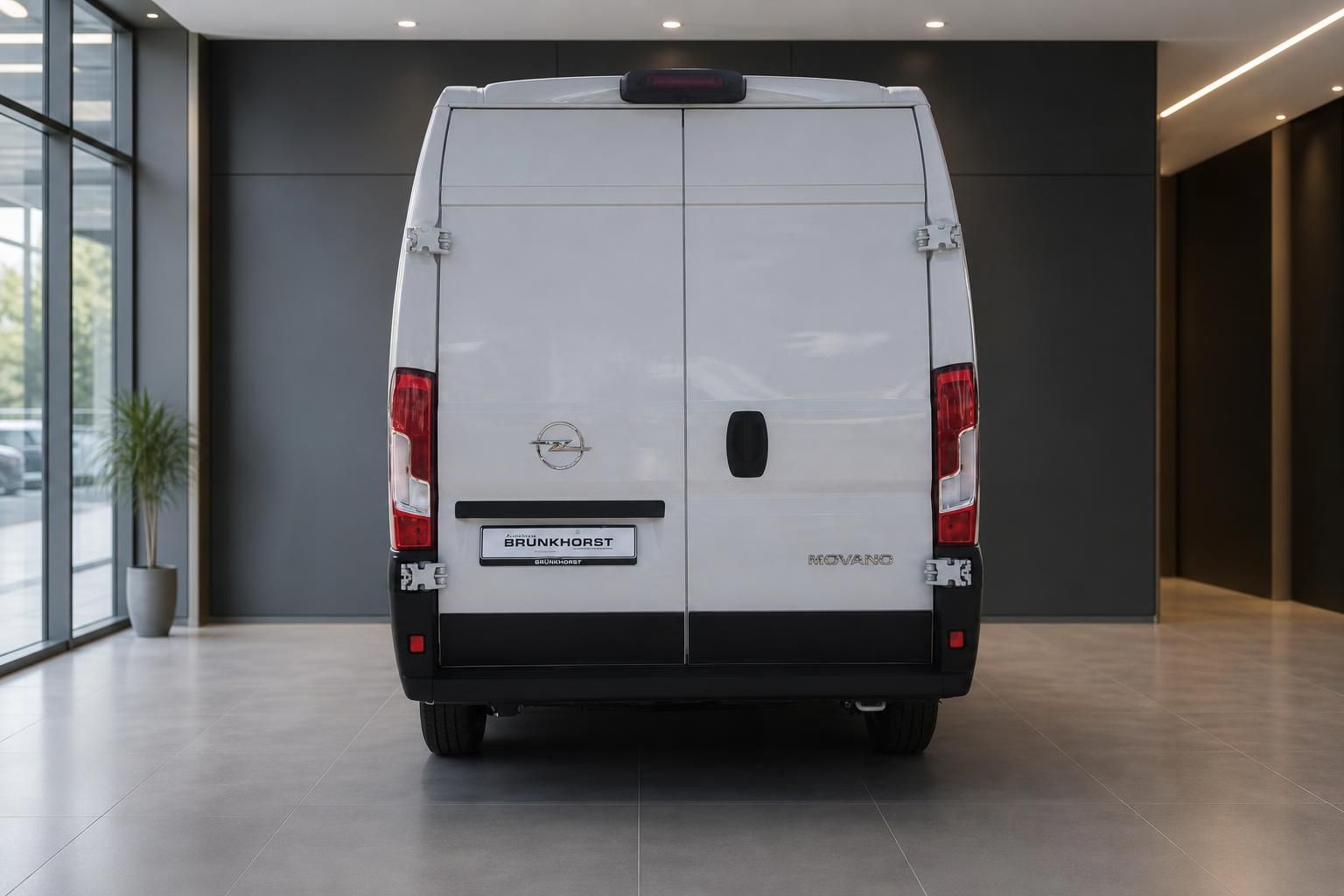 Opel Movano weiß Heckansicht Kastenwagen im Autohaus Brunkhorst