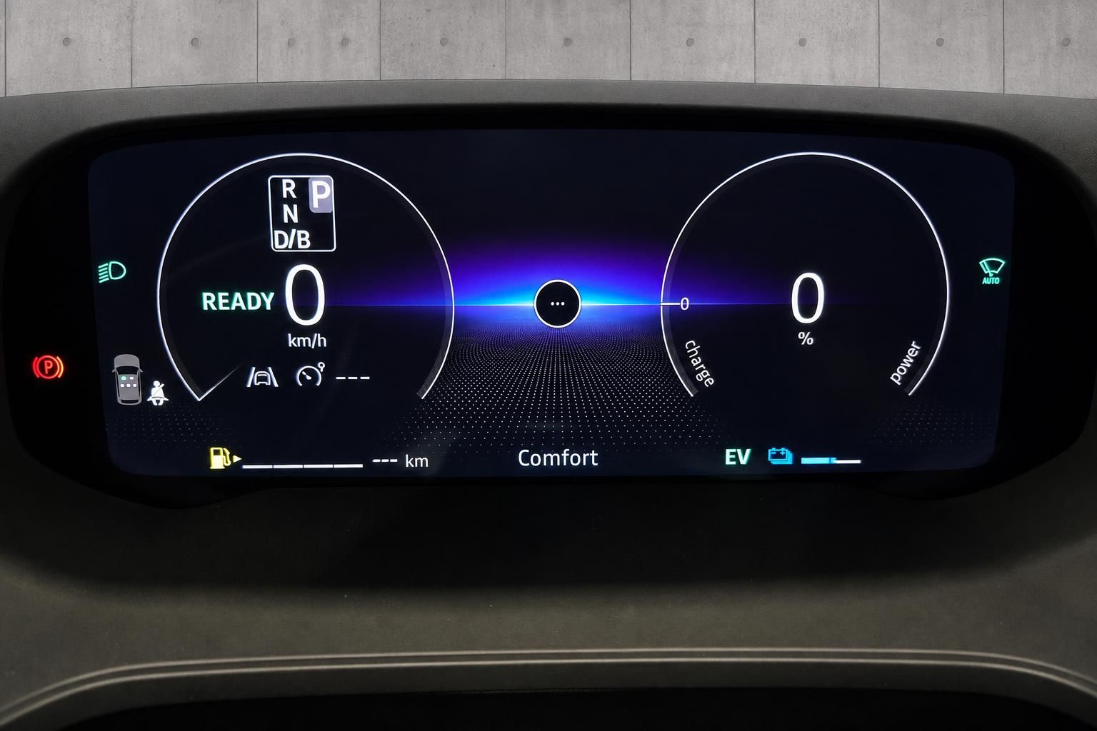 Digitales Kombiinstrument mit Ready-Anzeige eines Elektrofahrzeugs