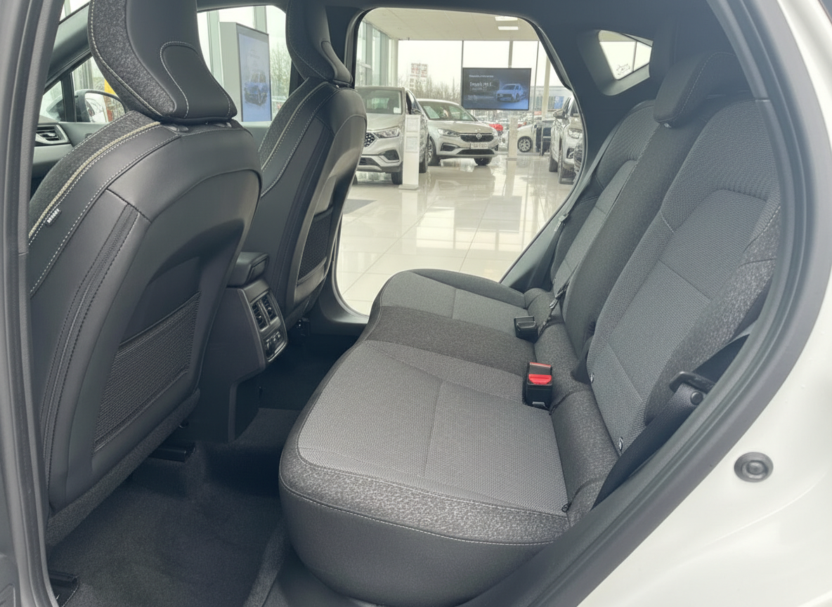 Fahrzeug Innenraum Rücksitzbank grau Stoff mit Sicherheitsgurt im Autohaus