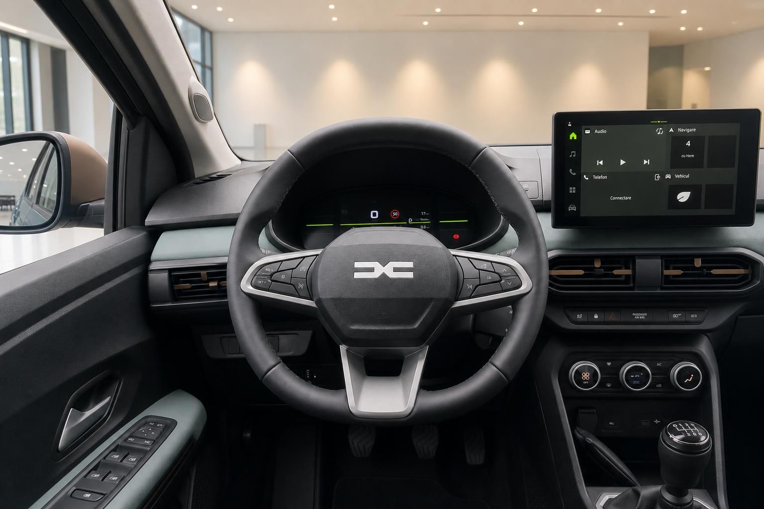 Dacia Cockpit mit Lenkrad, Digitaltacho und Infotainment-Display