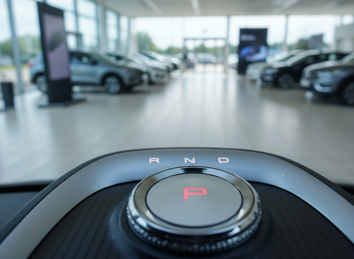 Modernes Fahrzeug Automatikgetriebe Schalter mit P R N D Positionen im Autohaus