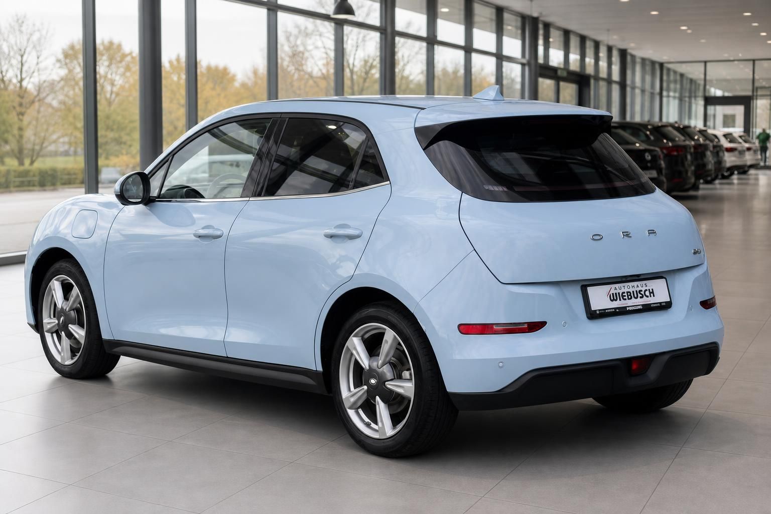 ORA Funky Cat Heckansicht - Elektrischer Kompakt-SUV in hellem Blau mit modernem Design