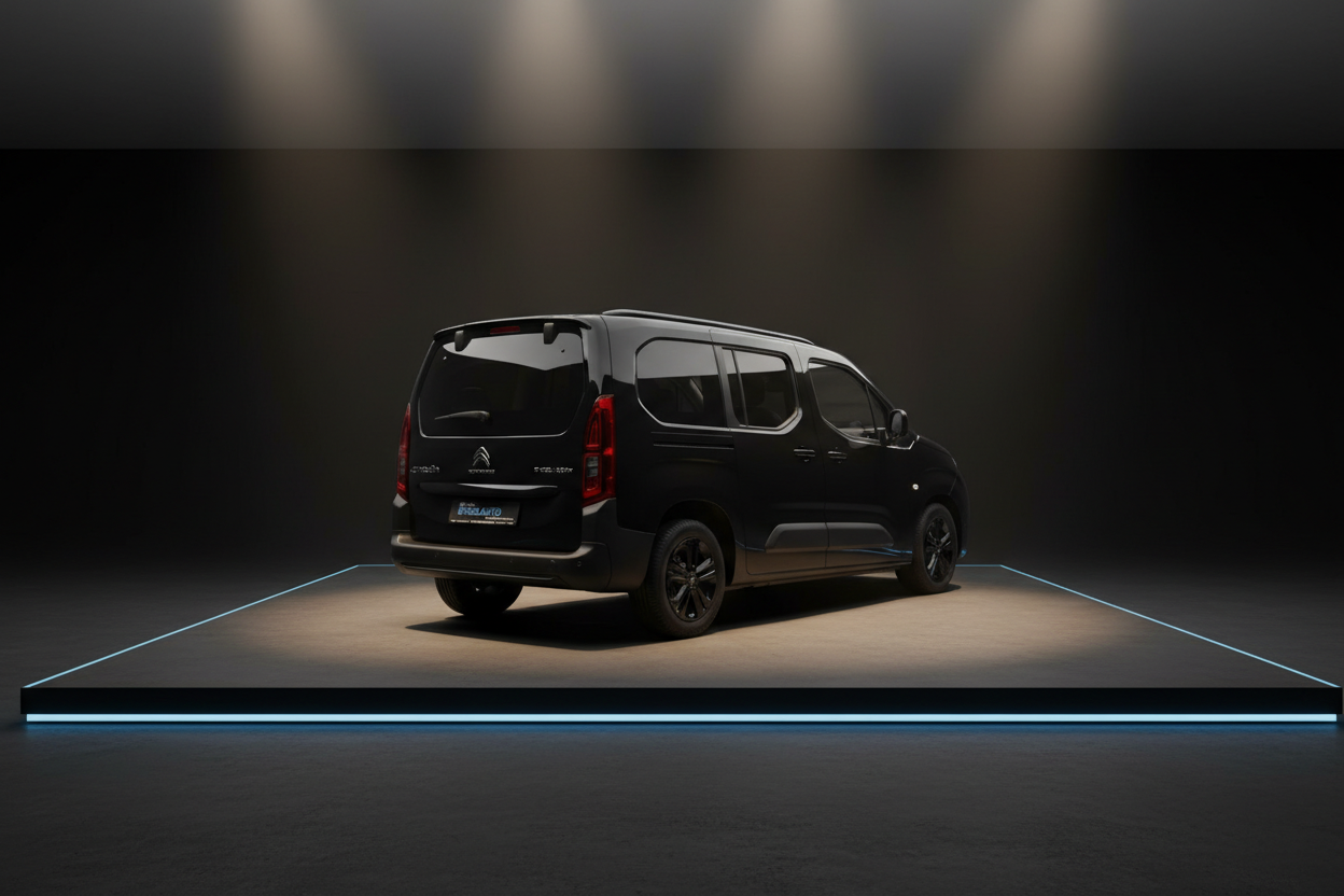 Schwarzer Citroën SpaceTourer Minivan Heckansicht im Studio