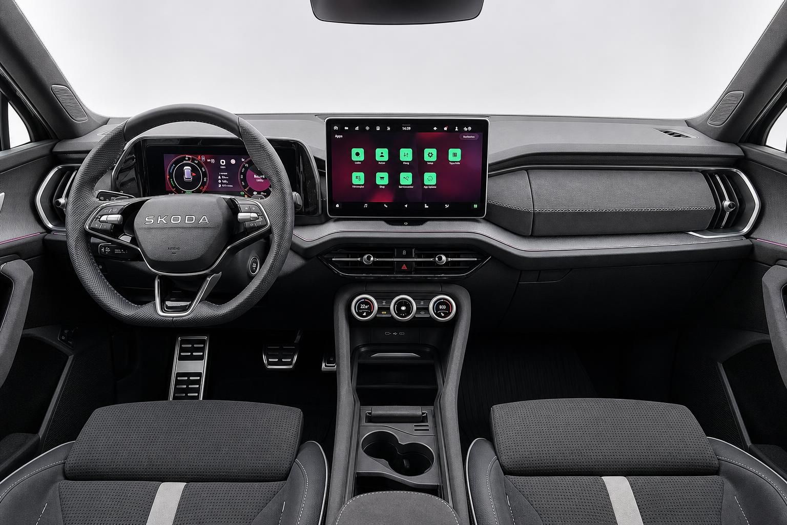 Skoda Cockpit mit Lenkrad, Digitaltacho und Infotainment-Display