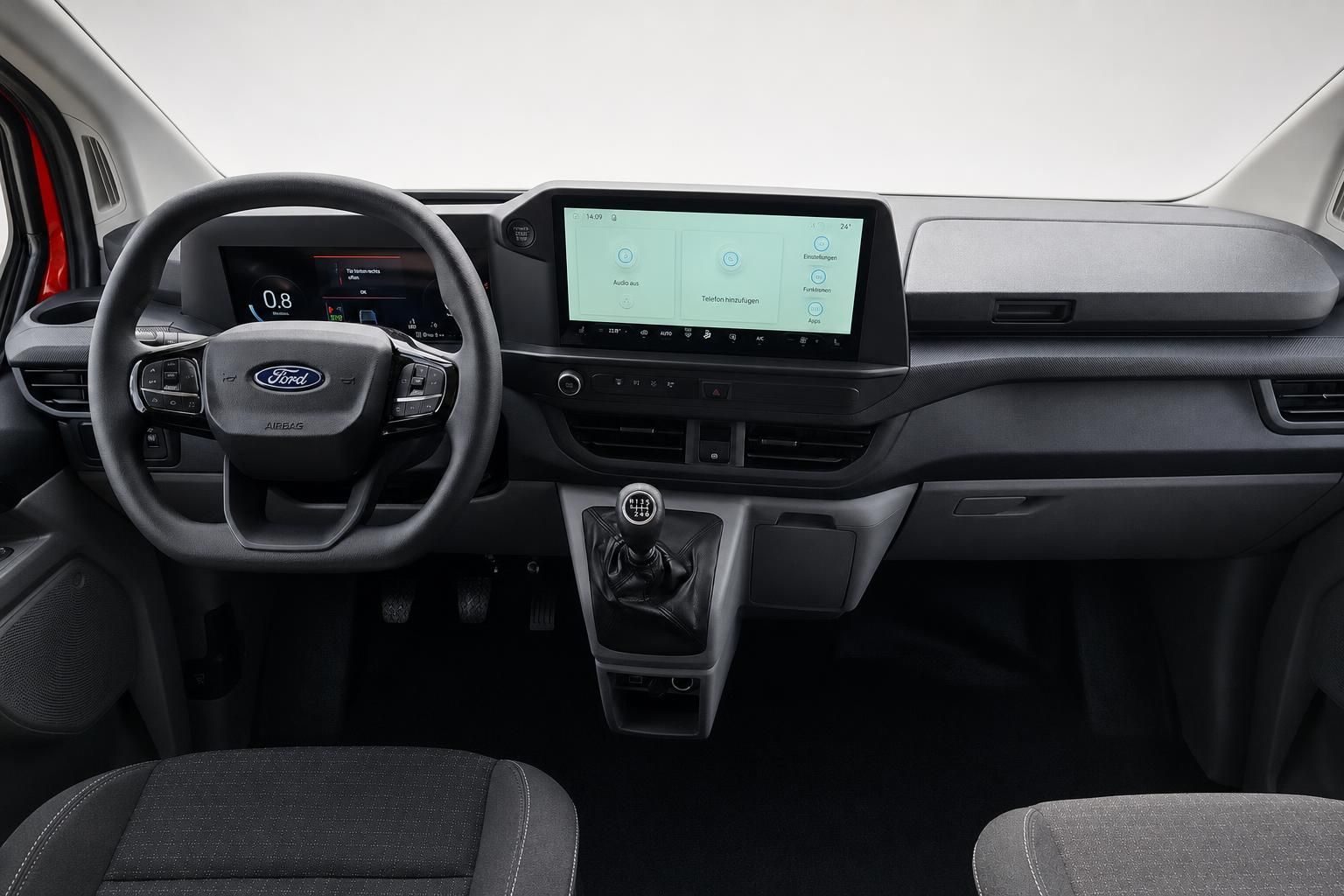 Cockpit Ford Transit Custom mit Lenkrad und Touchscreen