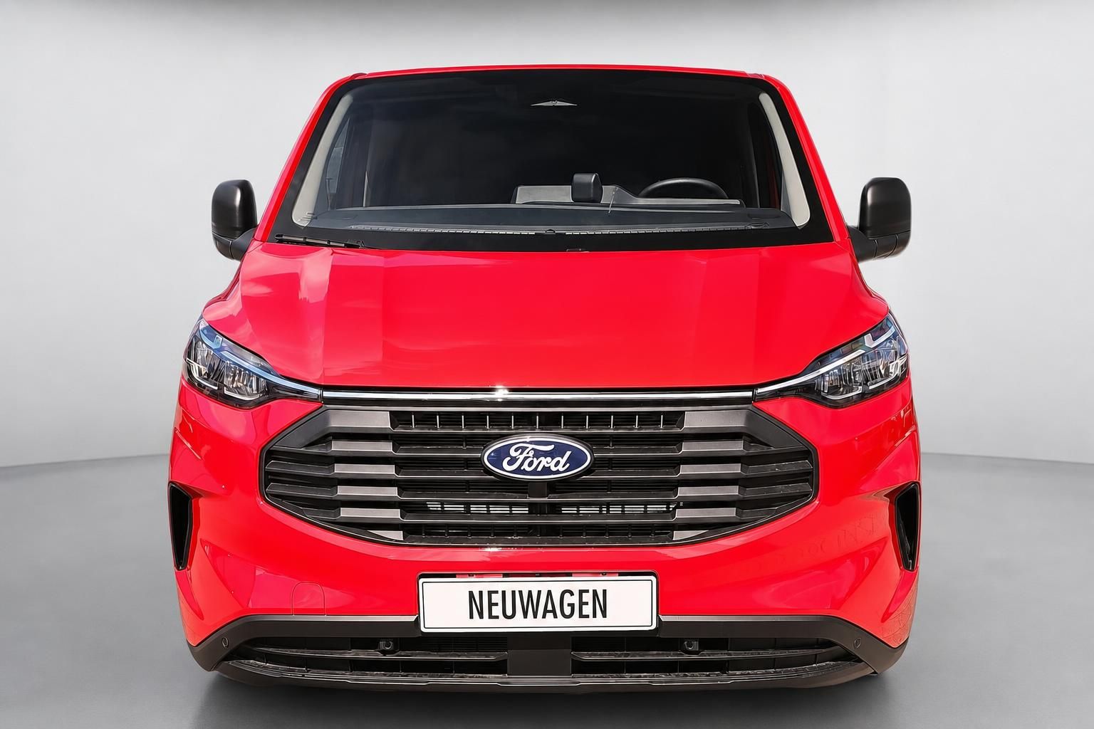 Ford Transit Custom rot, direkte Frontansicht mit Ford Logo, Neuwagen