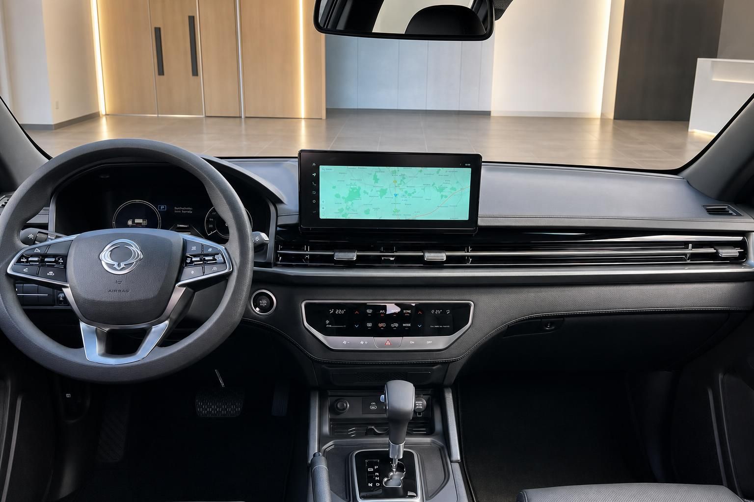Cockpit Ansicht SsangYong mit Navigationssystem und Lenkrad Details