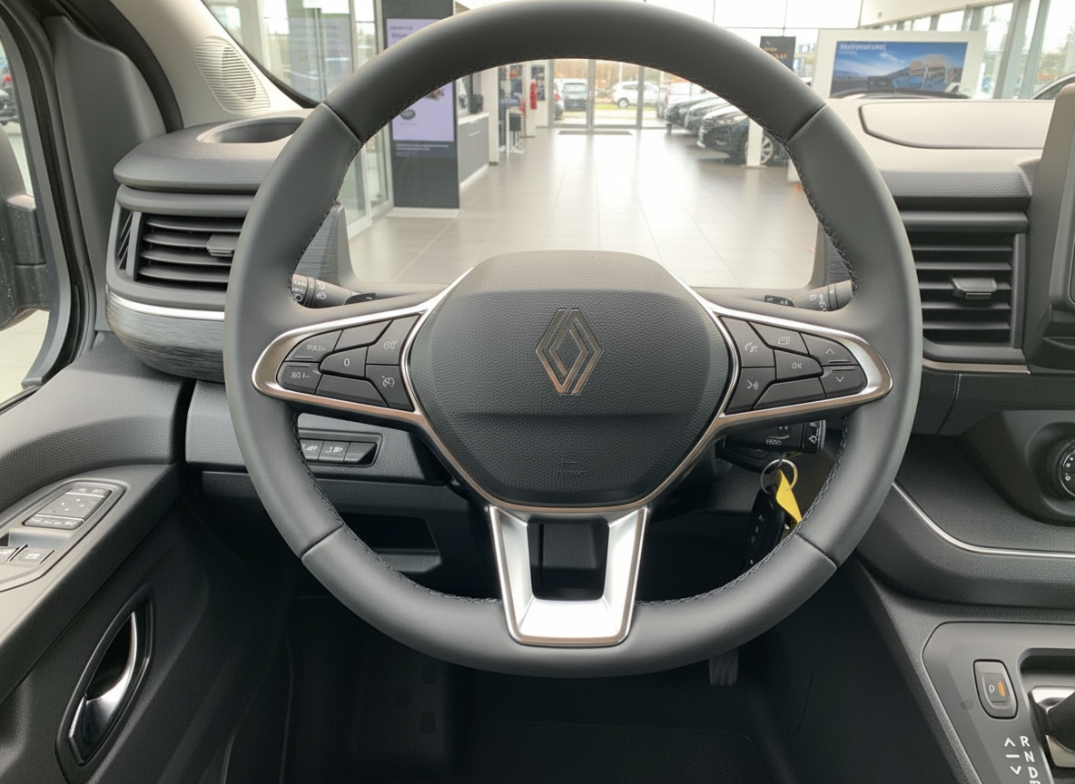 Renault Innenraum Lenkrad mit Logo und Multifunktionstasten im Autohaus