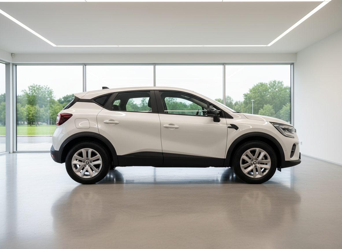 Renault Captur in Weiß – Seitenansicht im Showroom