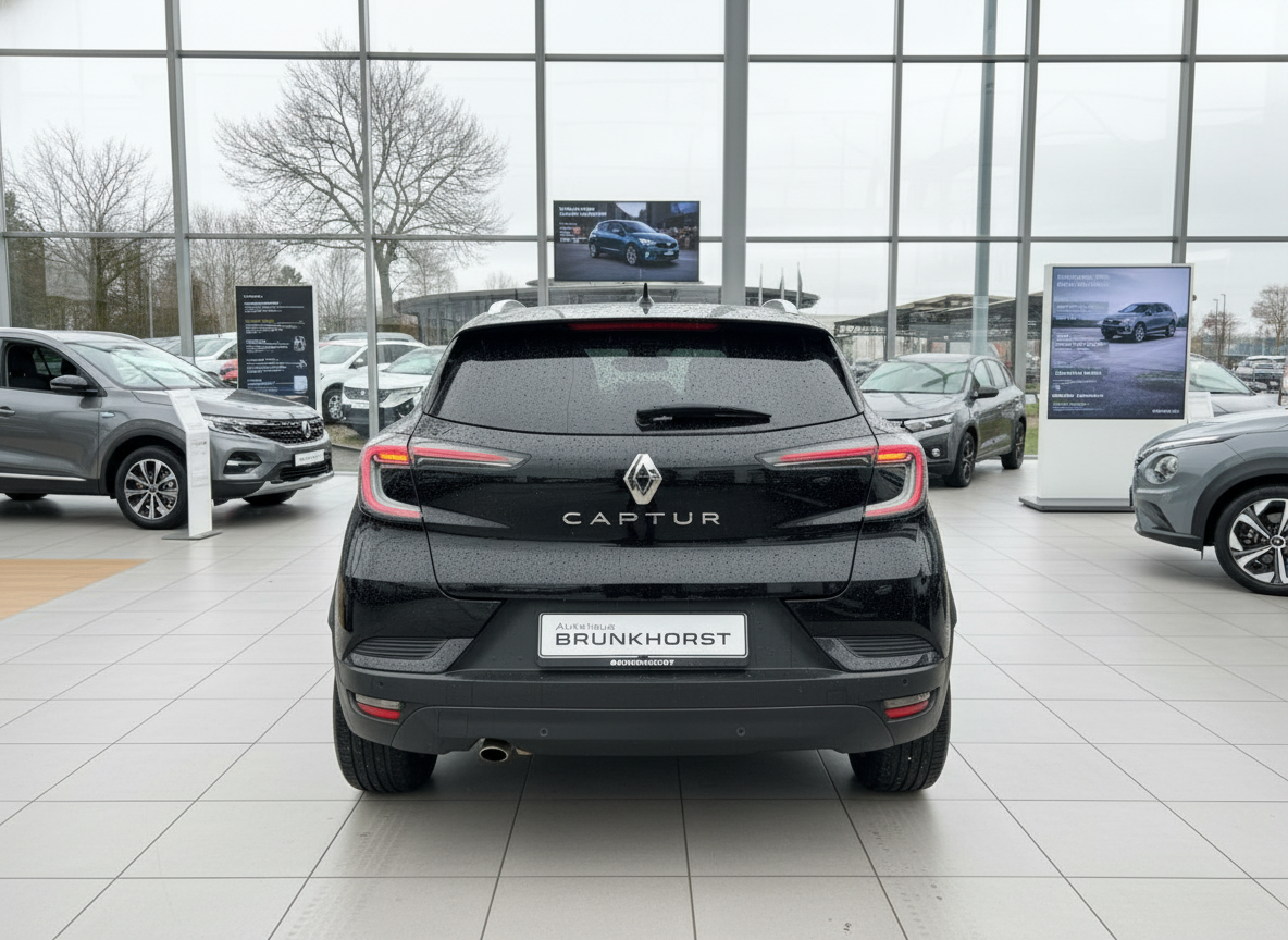 Schwarzer Renault Captur Heckansicht im Autohaus Brunkhorst Showroom
