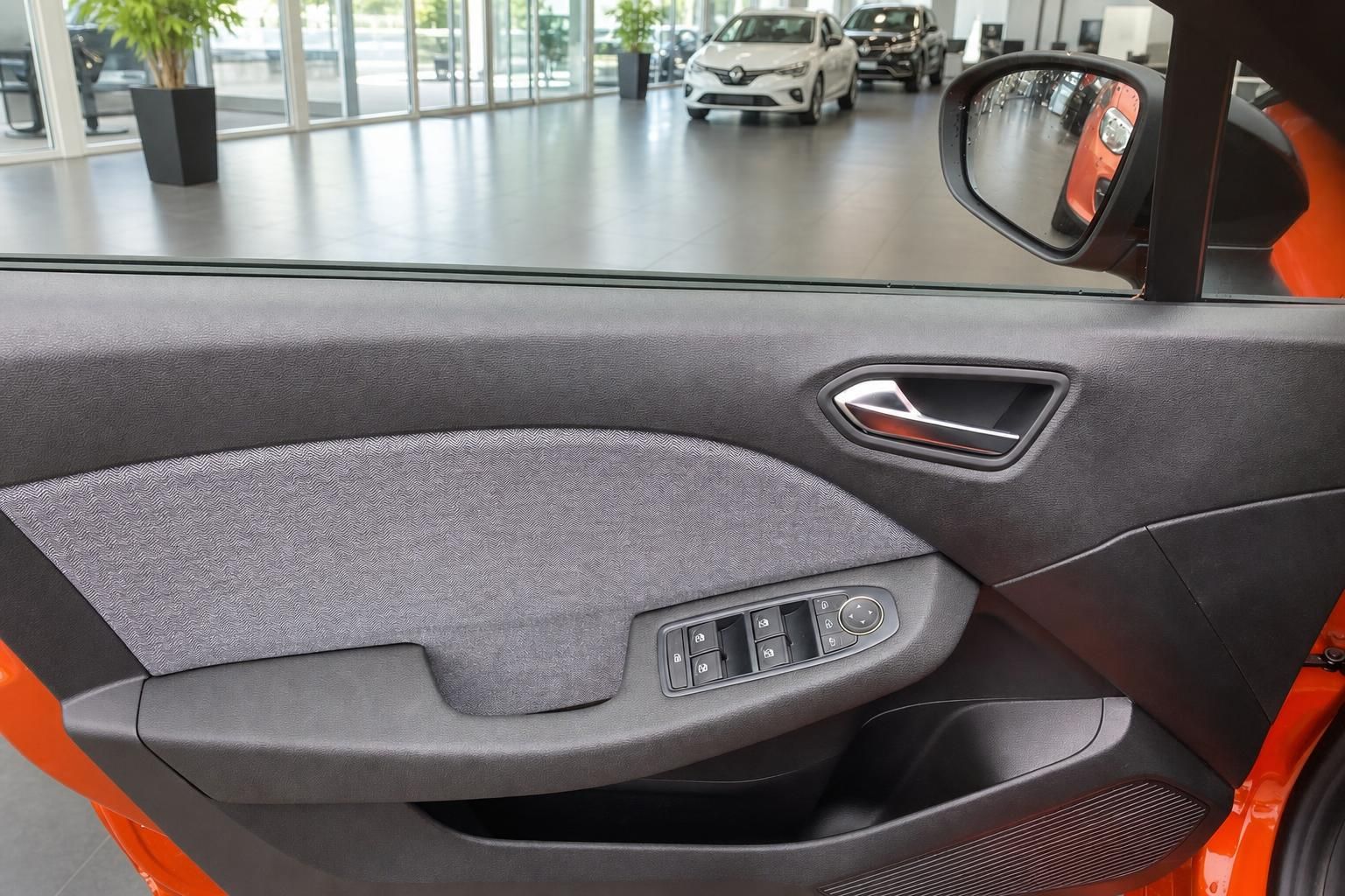 Renault Clio Fahrertür Innenverkleidung grau mit Fensterheber und Außenspiegel orange
