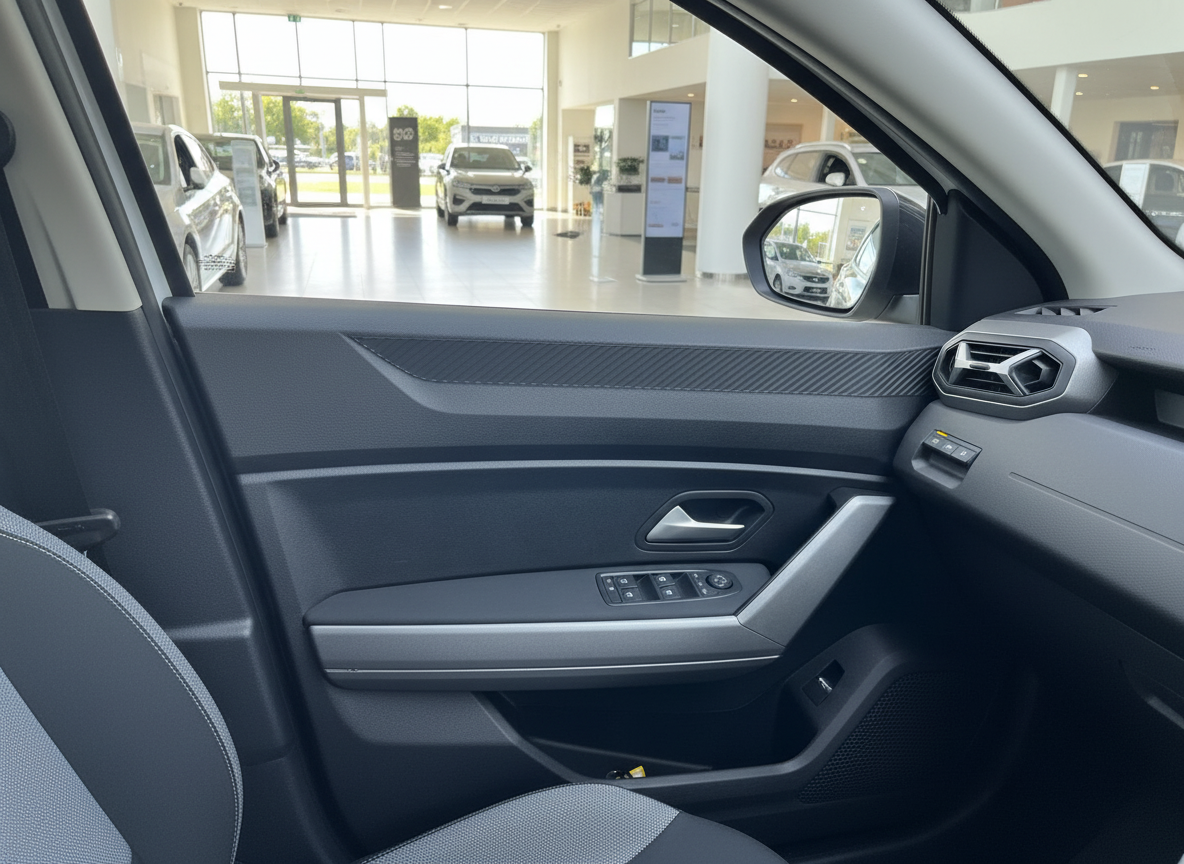 Fahrzeuginnenraum Fahrertür mit Fensterheber und Spiegel im Autohaus