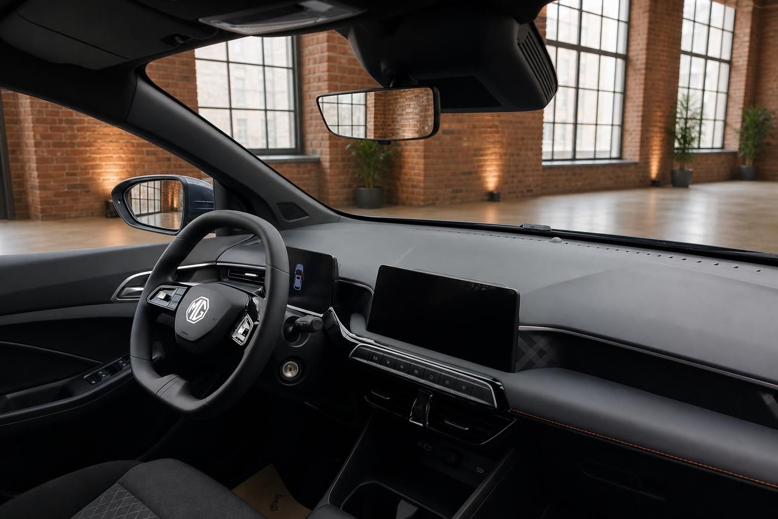 MG Innenraum mit Cockpit, Lenkrad und Touchscreen im Detail