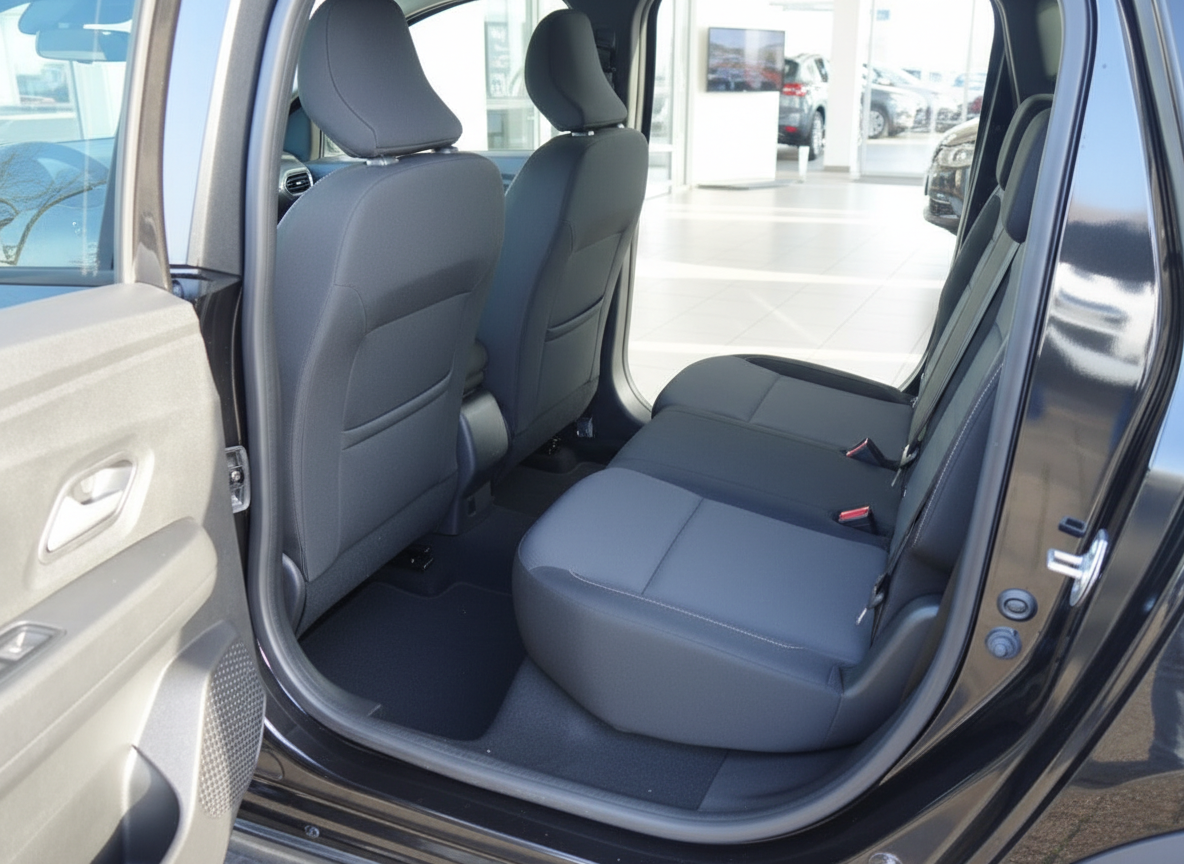 Fahrzeug Innenraum Rücksitzbank grau gepolstert mit Sicherheitsgurten und Kopfstützen