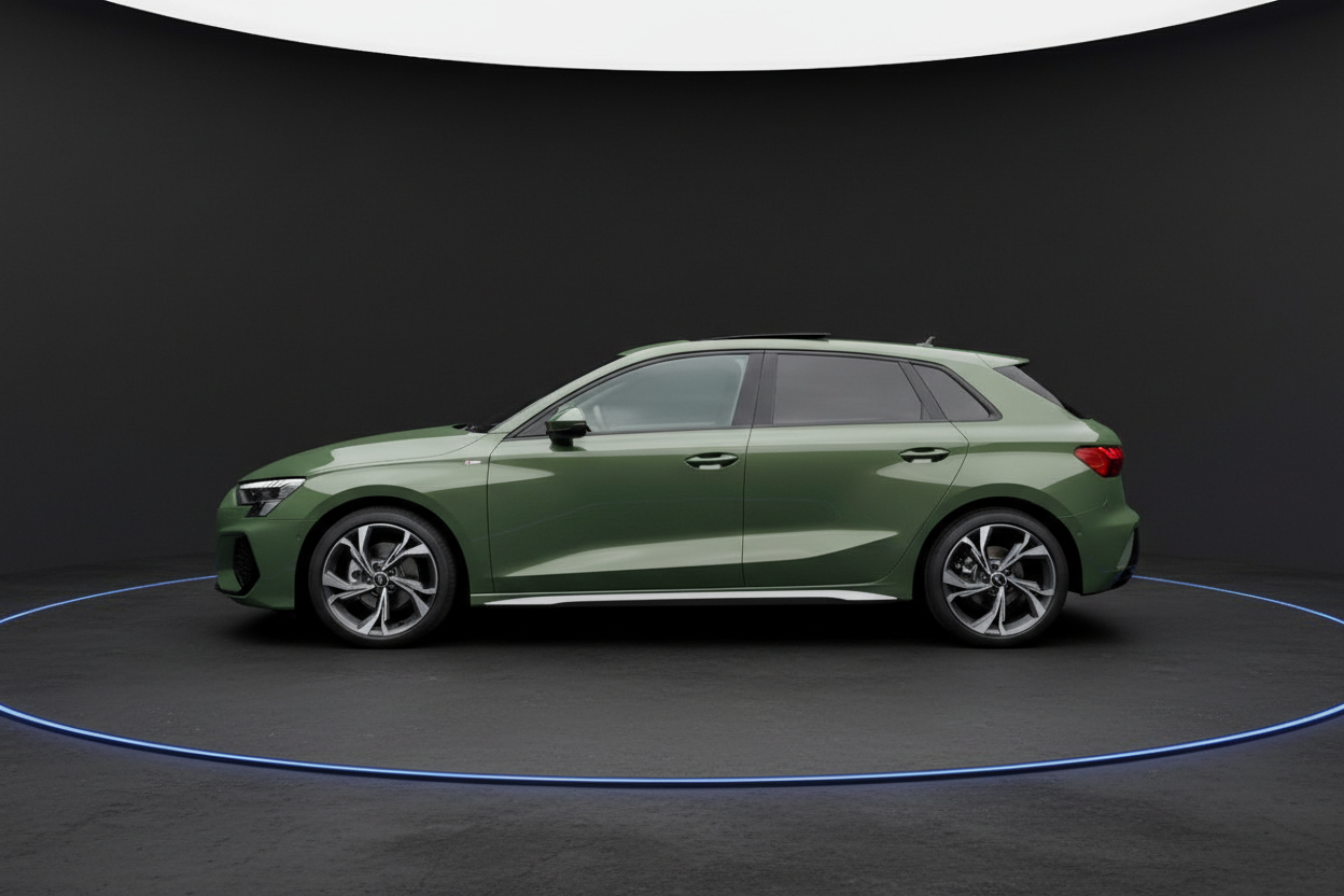 Audi A3 Sportback in Grün Seitenansicht Studioaufnahme