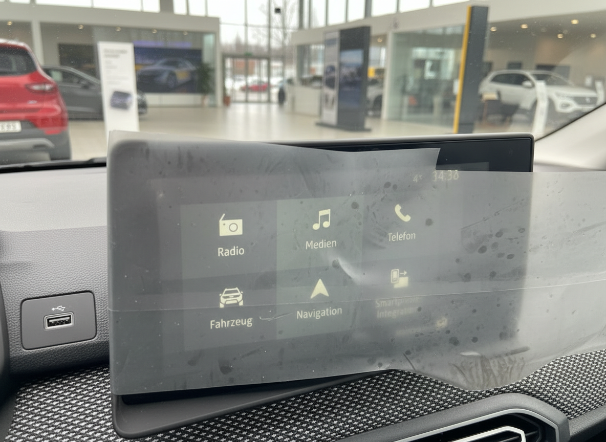 Infotainment-Display im Fahrzeug mit Navigation, Radio, Medien und Telefon-Funktionen