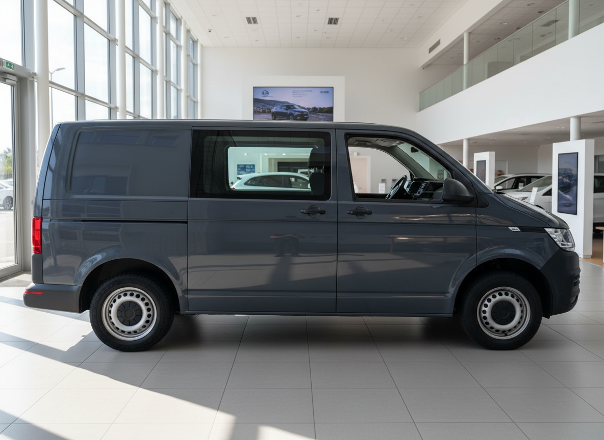 Volkswagen Transporter T6 Kastenwagen in Dunkelgrau in Autohaus Showroom